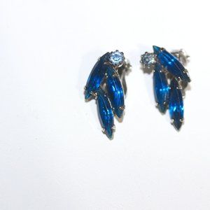 Vintage clip on earrings with capri blue rhinestones. #P1